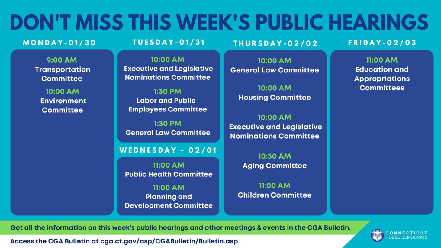 Public Hearings for the Week of January 30
