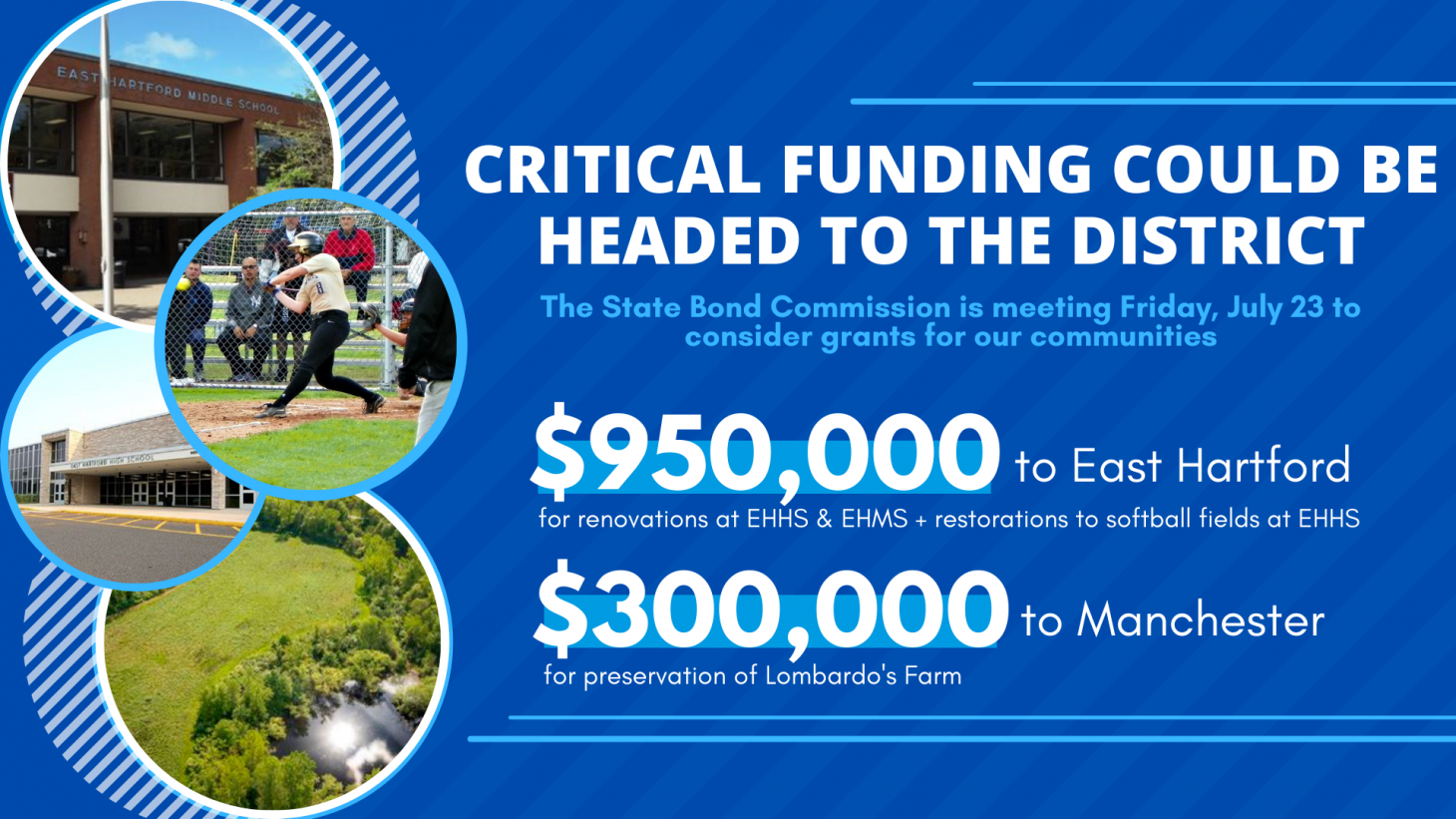 State Bond Commission to approve funds for East Hartford & Manchester