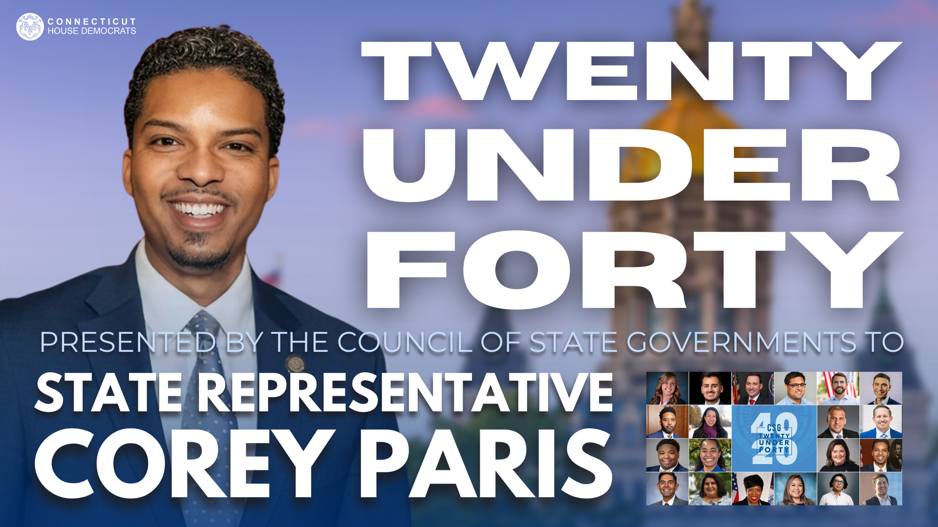 Representative Paris will receive the Council of State Government's "20 Under 40 Leadership Award in December in North Carolina.