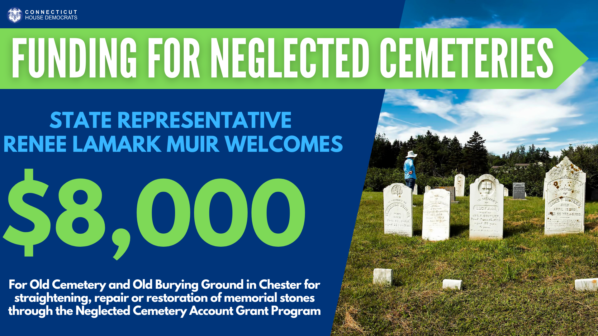 Chester is receiving funds for headstone repairs at two local cemeteries.