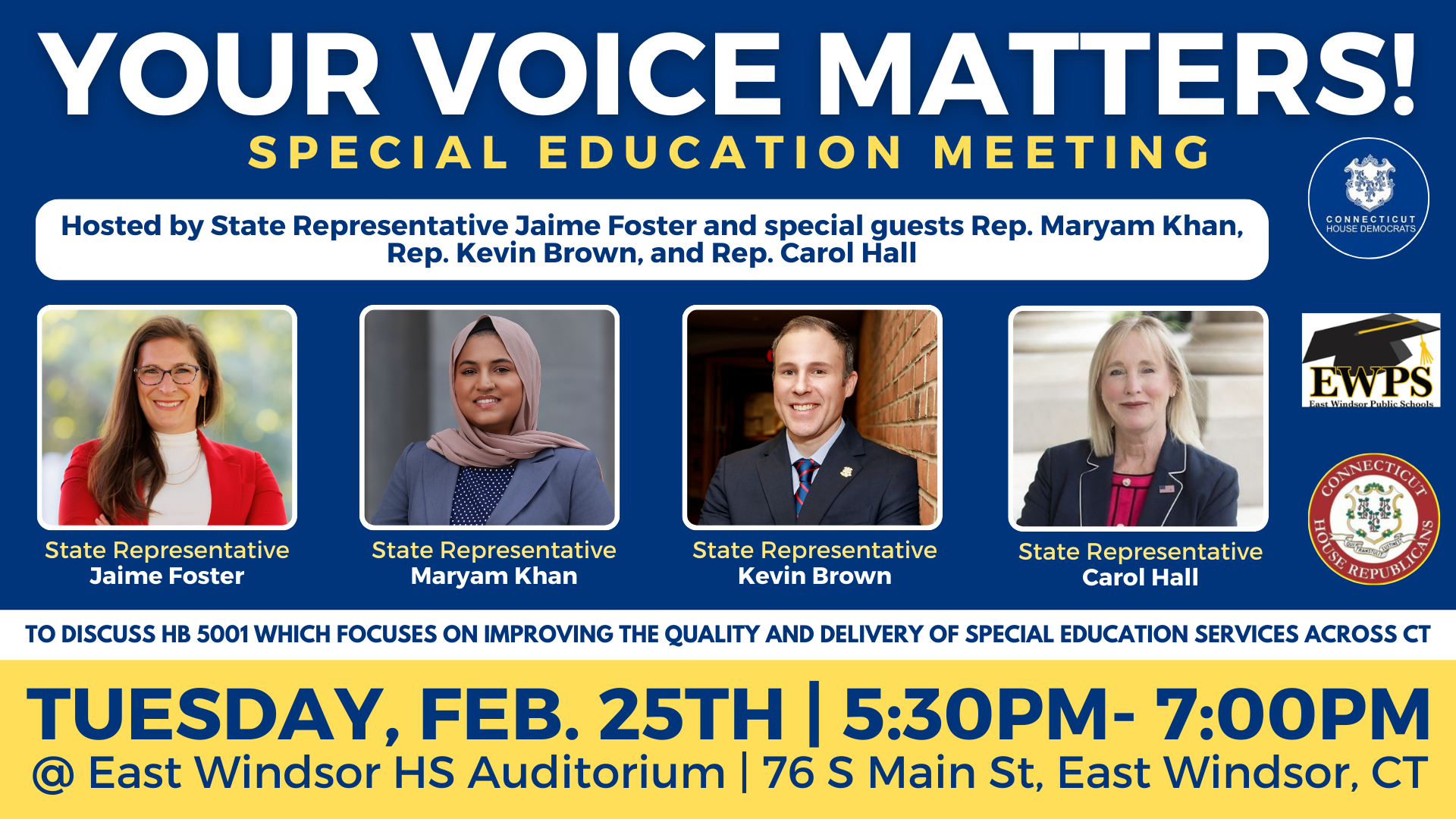 Your Voice Matters Discussion on Special Education in Connecticut on February 25 in East Windsor.
