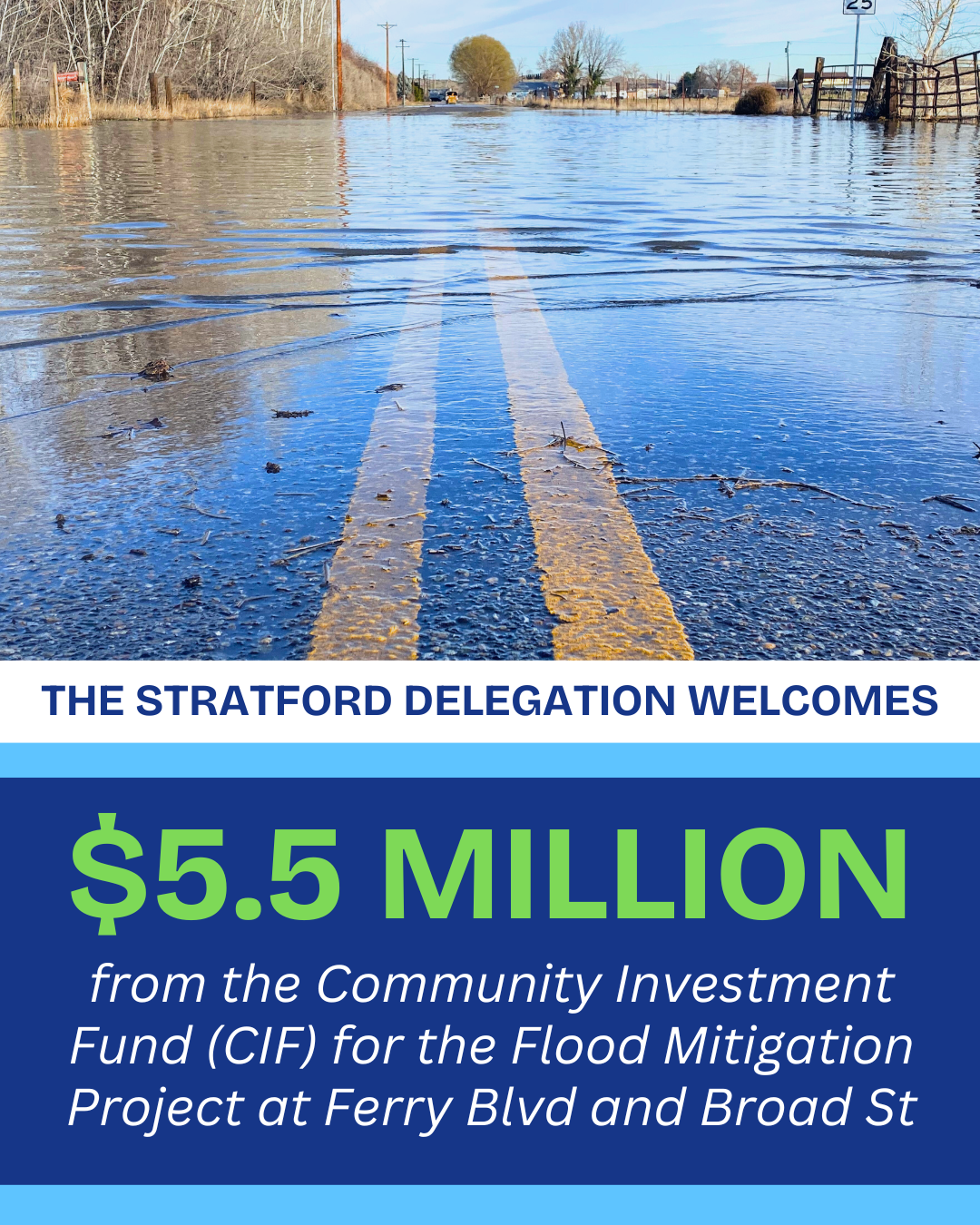The Community Investment Fund has approved $5.5 million for flood mitigation in Stratford.
