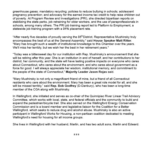 Rep. Mushinsky will not seek re-election in 2026.