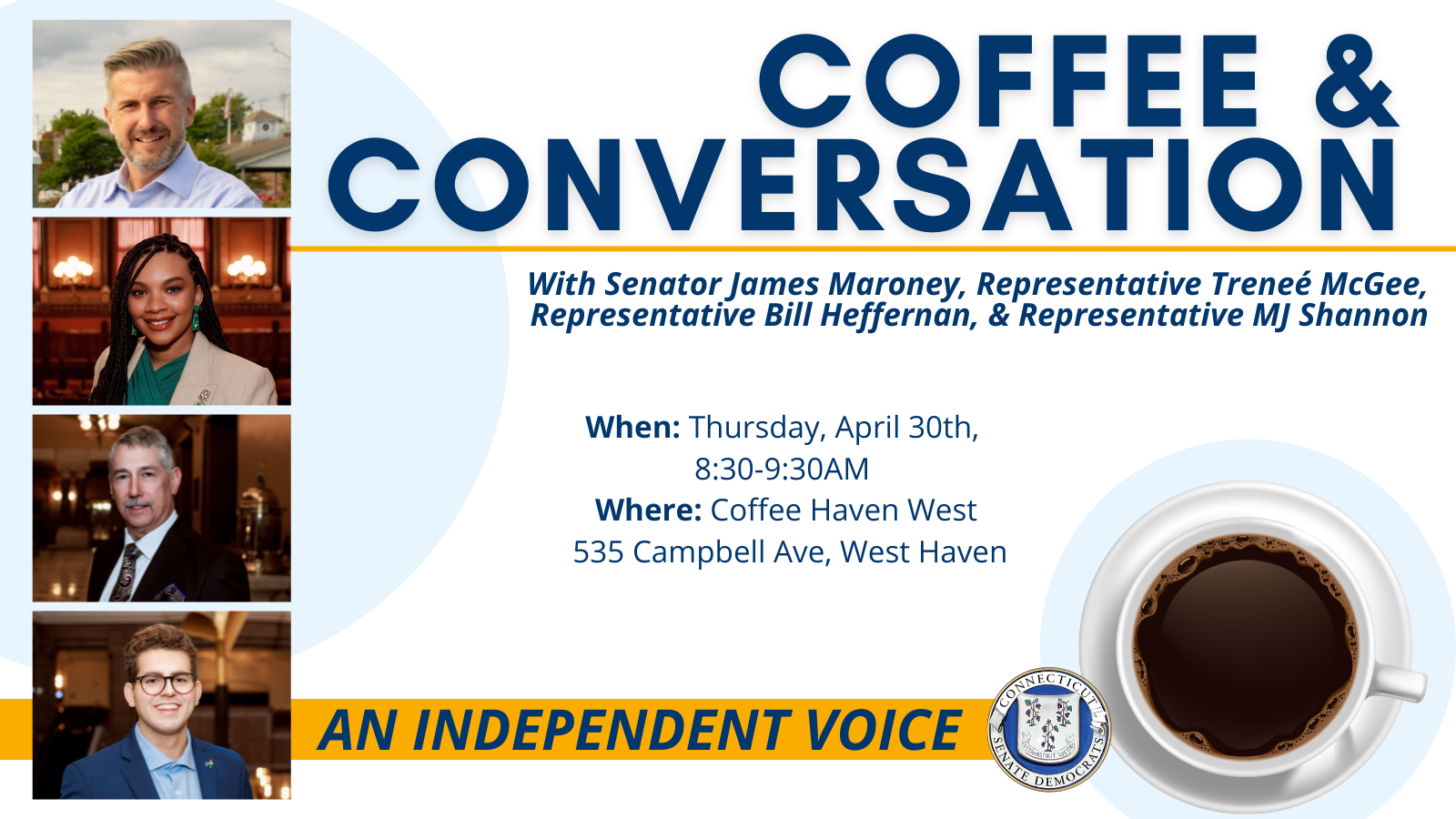 Join us on April 30 for Coffee & Conversation