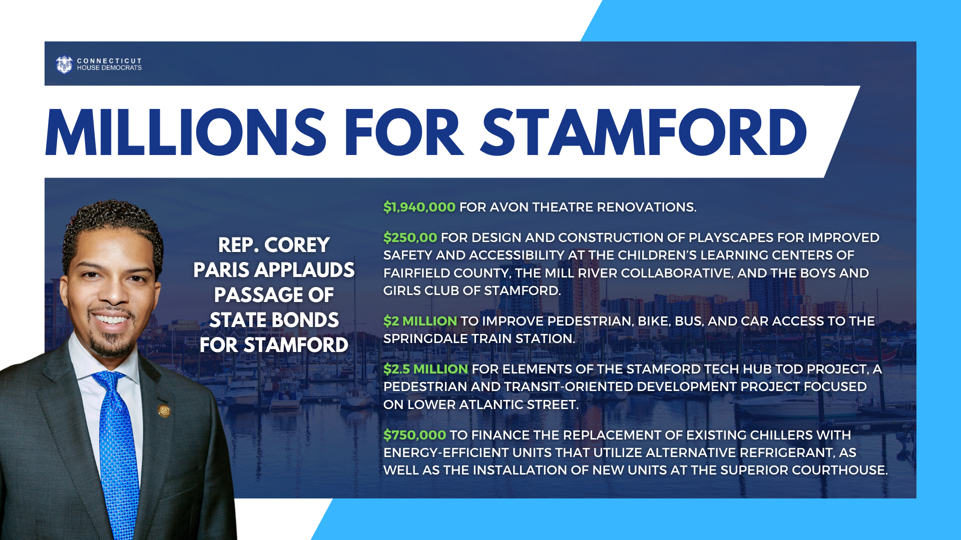Rep. Paris Welcomes Bond Funding for Stamford | Connecticut House 