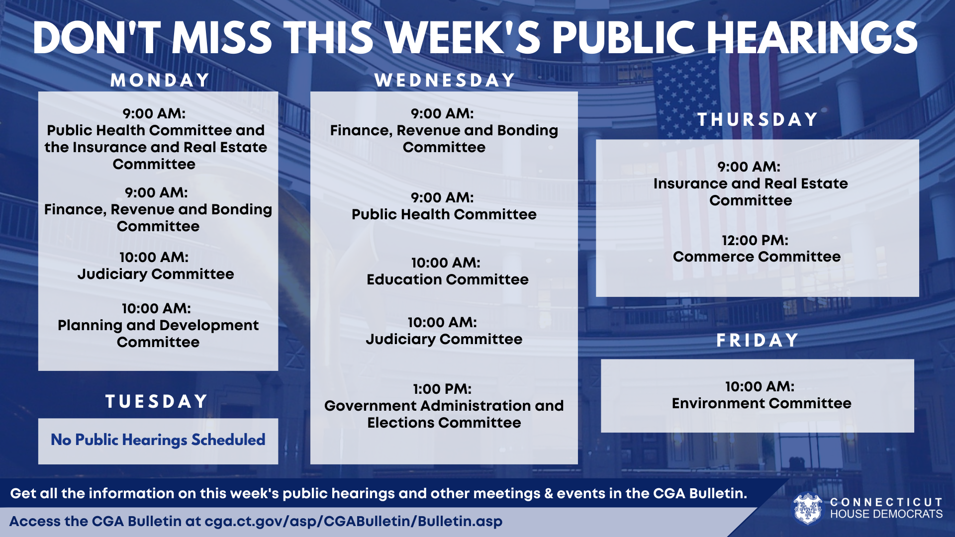March 12th Public Hearings Schedule