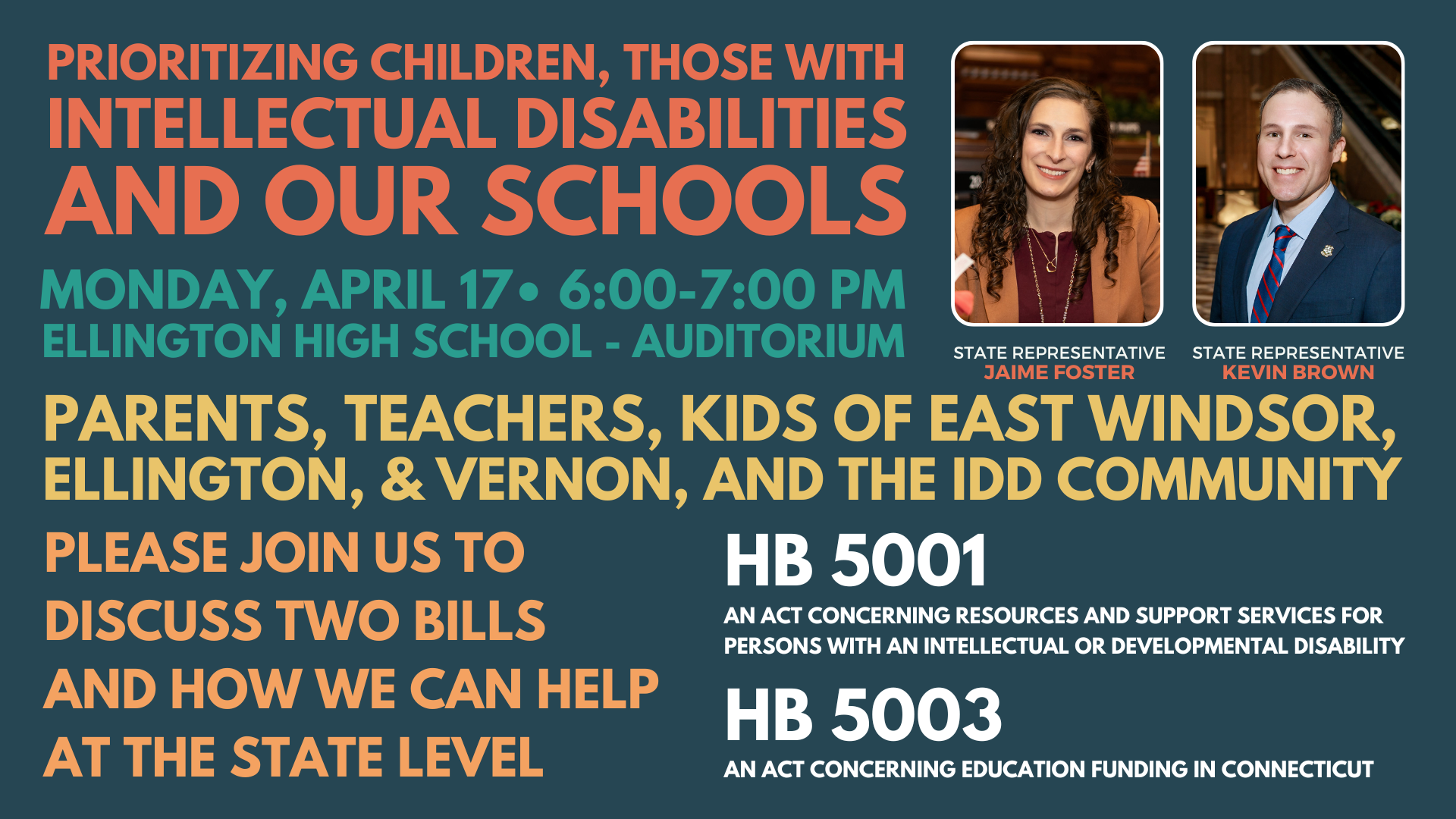 Please join me & Rep. Kevin Brown for this important meeting at Ellington High School.