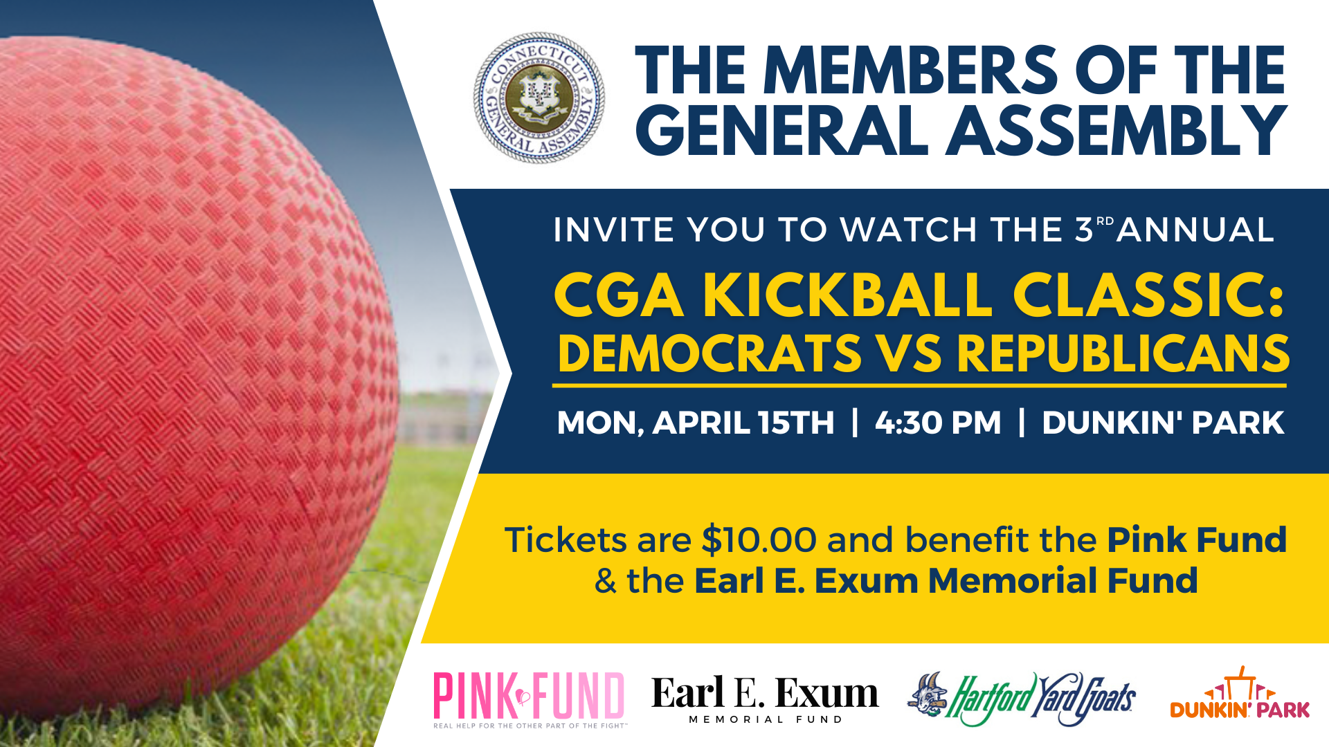 Join us at our third annual CGA Kickball Game on April 15