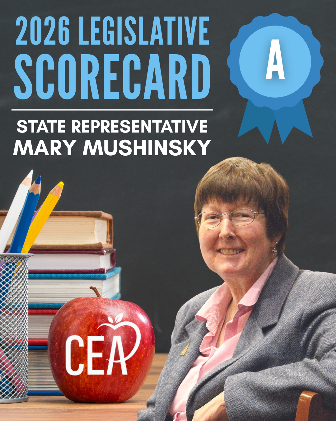 Rep. Mushinsky received an A from the CEA.
