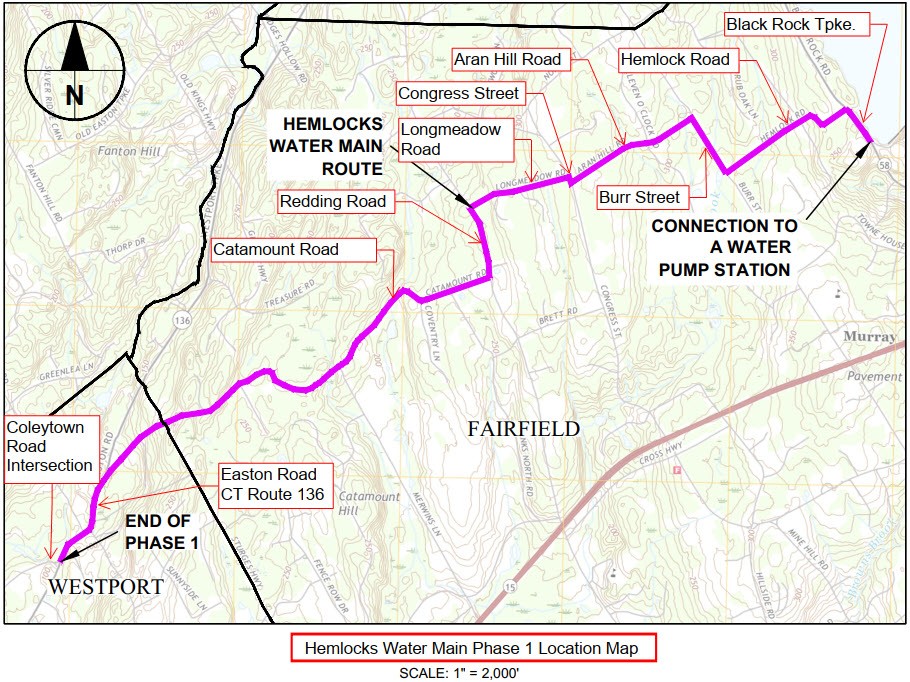 Map of Hemlocks Water Main project.