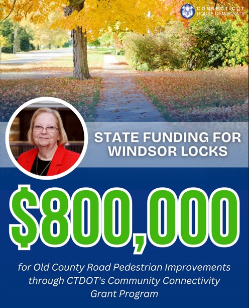 Windsor Locks has received a CTDOT Community Connectivity Grant for pedestrian improvements on Old County Road. 