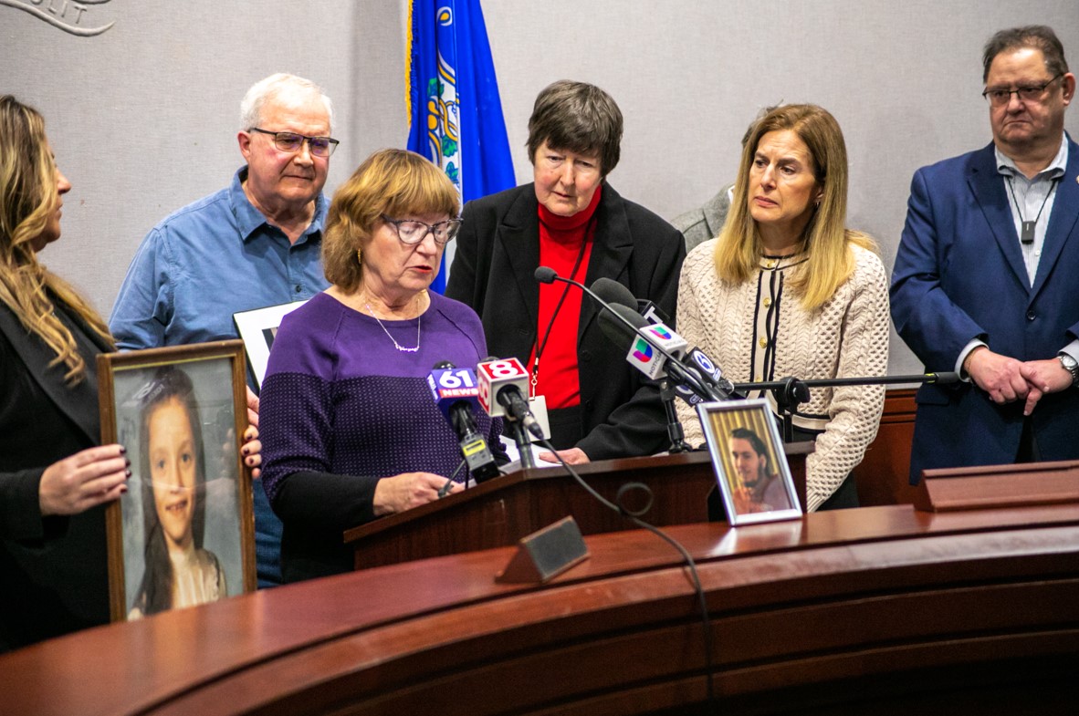 Nancy Gordon speaks about her grandson, who was shot and killed while driving home from work in New Haven.