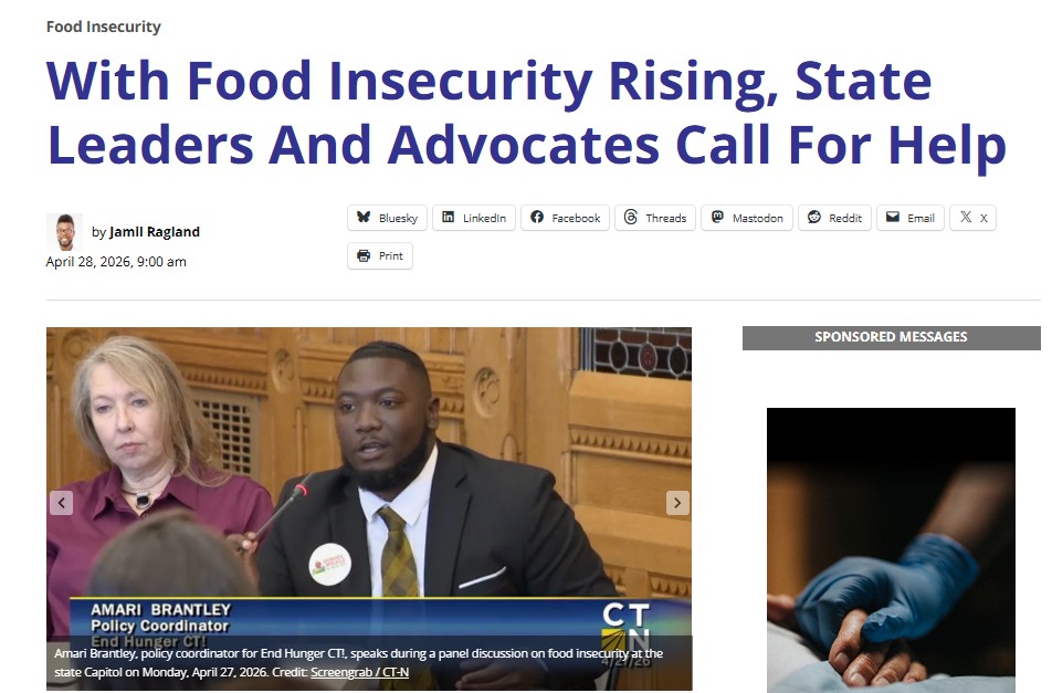 CT Newsjunkie article on Food Insecurity Awareness Day at the Capitol