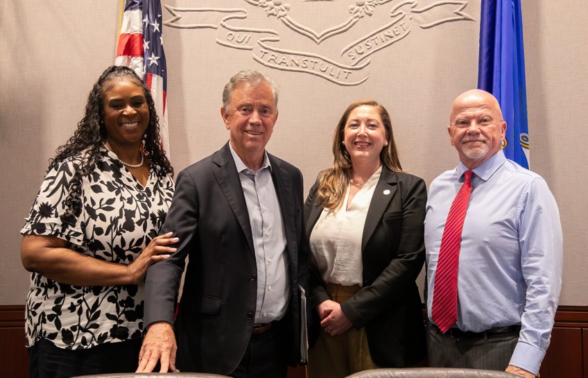 Dr. Ferguson, Governor Lamont, Rep. Shake, & Rep. Gresko at the State Bond Commission Meeting