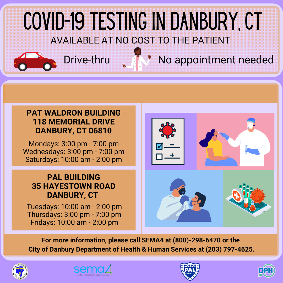 Danbury Covid-19 testing sites ahead of Sept. 27 mandate